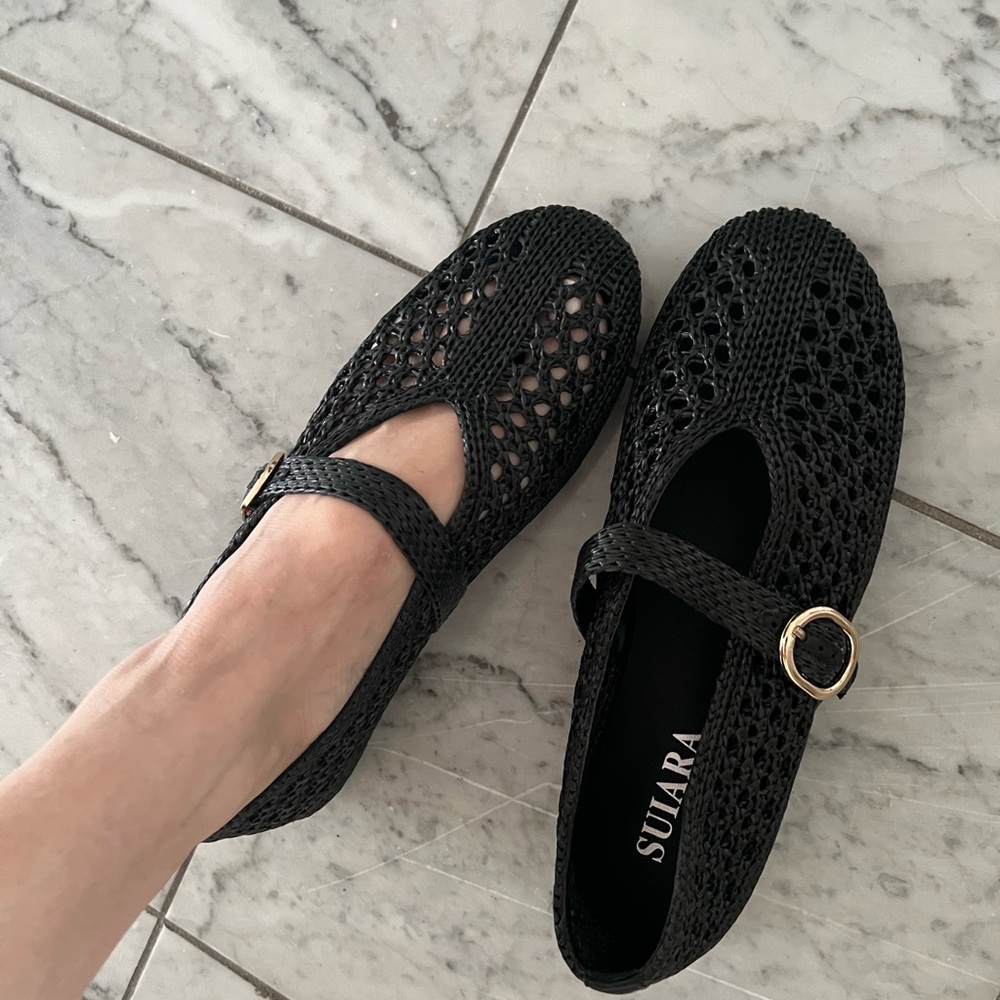 Suliara Black Woven Mary Jane Flats